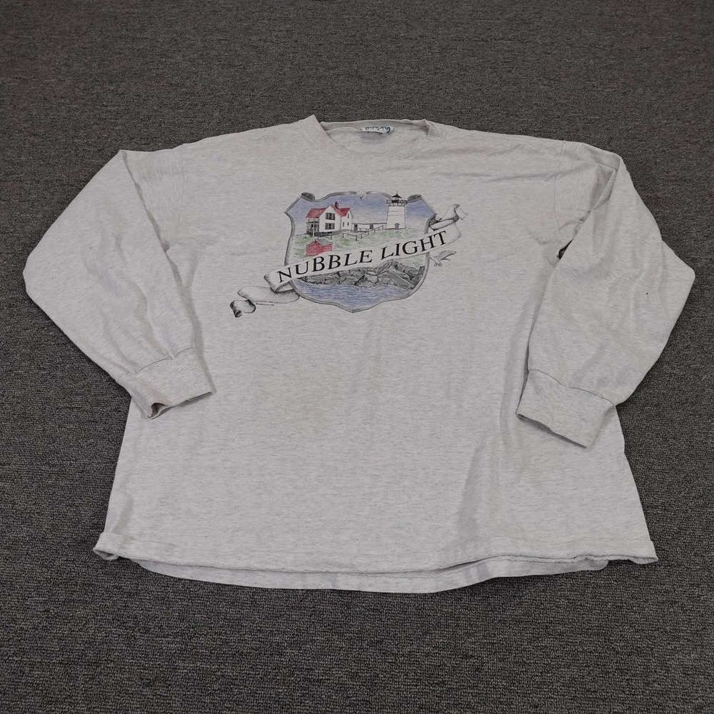 Vintage Winona Shirt Mens XL Gray Nubble Light Lighthouse Graphic Made USA 90s‎